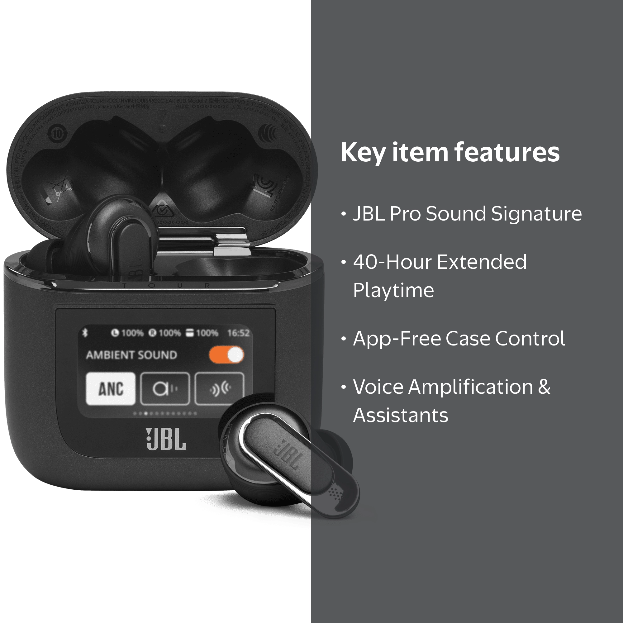 JBL Tour Pro 2, True Wireless Noise Cancelling Earbuds, Smart