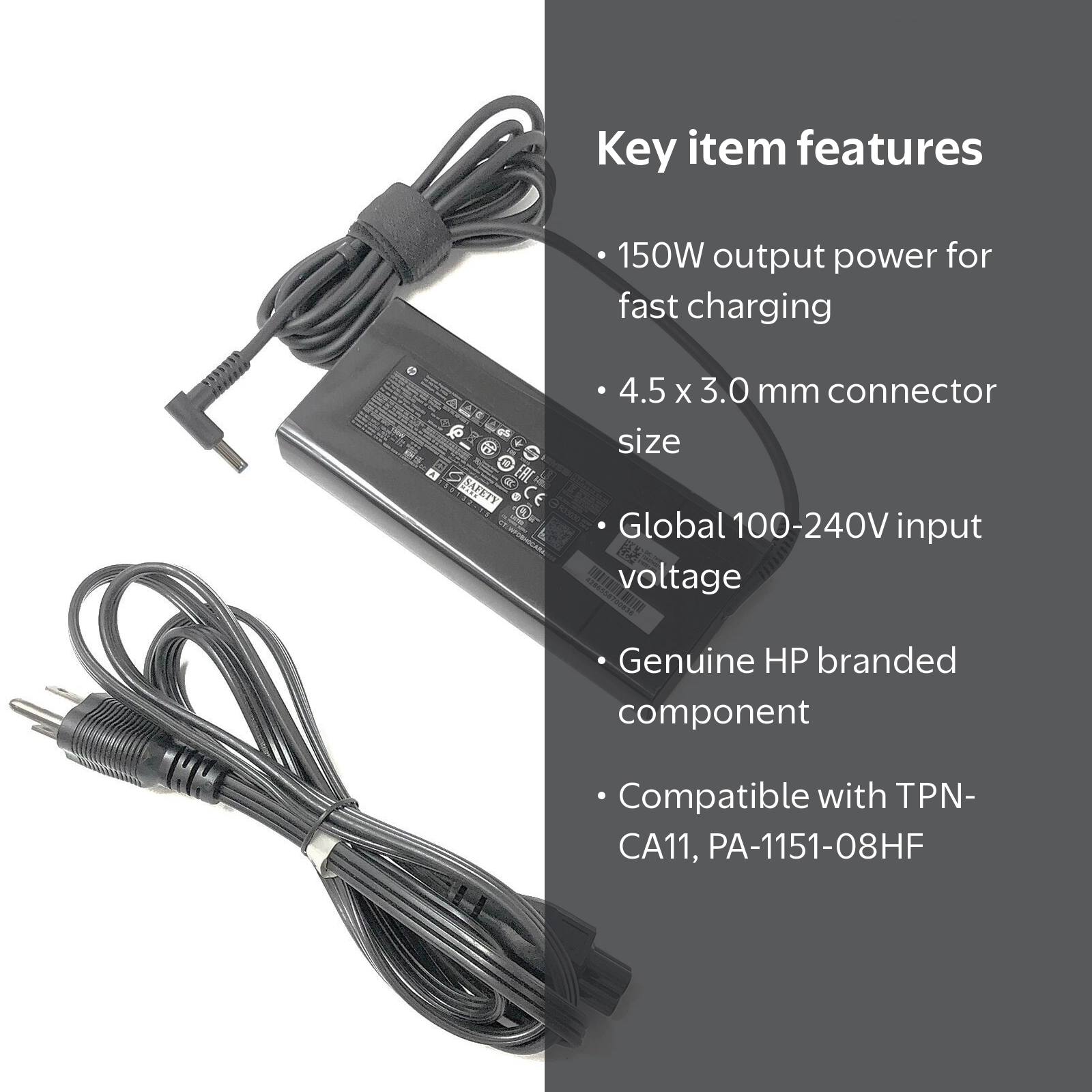 HP, AC Adapter, 19.5V 7.7A 150W, with Cord, compatible with HP