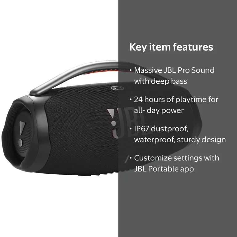 JBL, Boombox 3, Waterproof Bluetooth Portable Speaker, Black