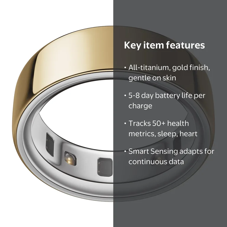 Oura Ring 4, Gold, Size 8, Smart Wearable, Sleep, Fitness & Heart