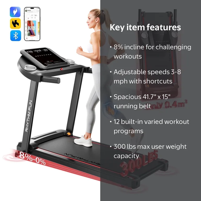 RHYTHM FUN Treadmill, Foldable Incline Walking Pad with Bluetooth
