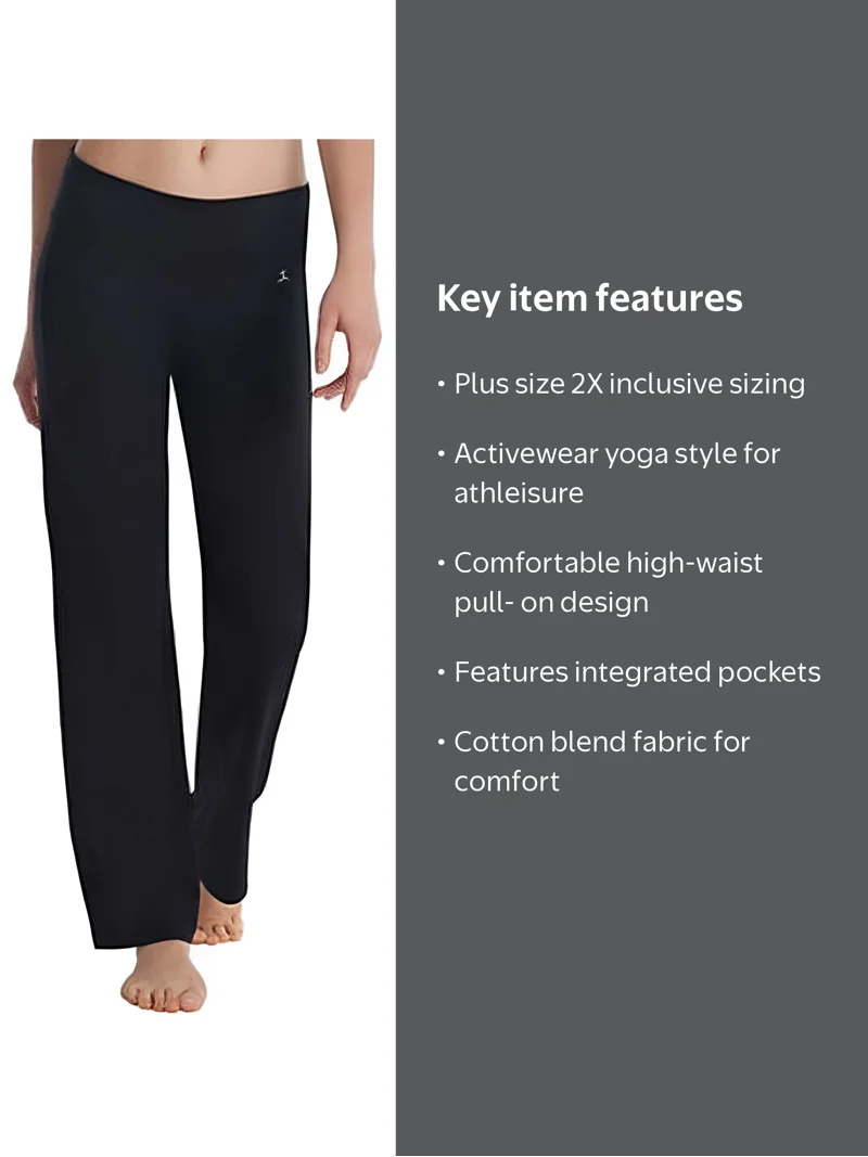 Danskin Women's Plus Size 2X Sleek Fit Black Yoga Pant, Semi