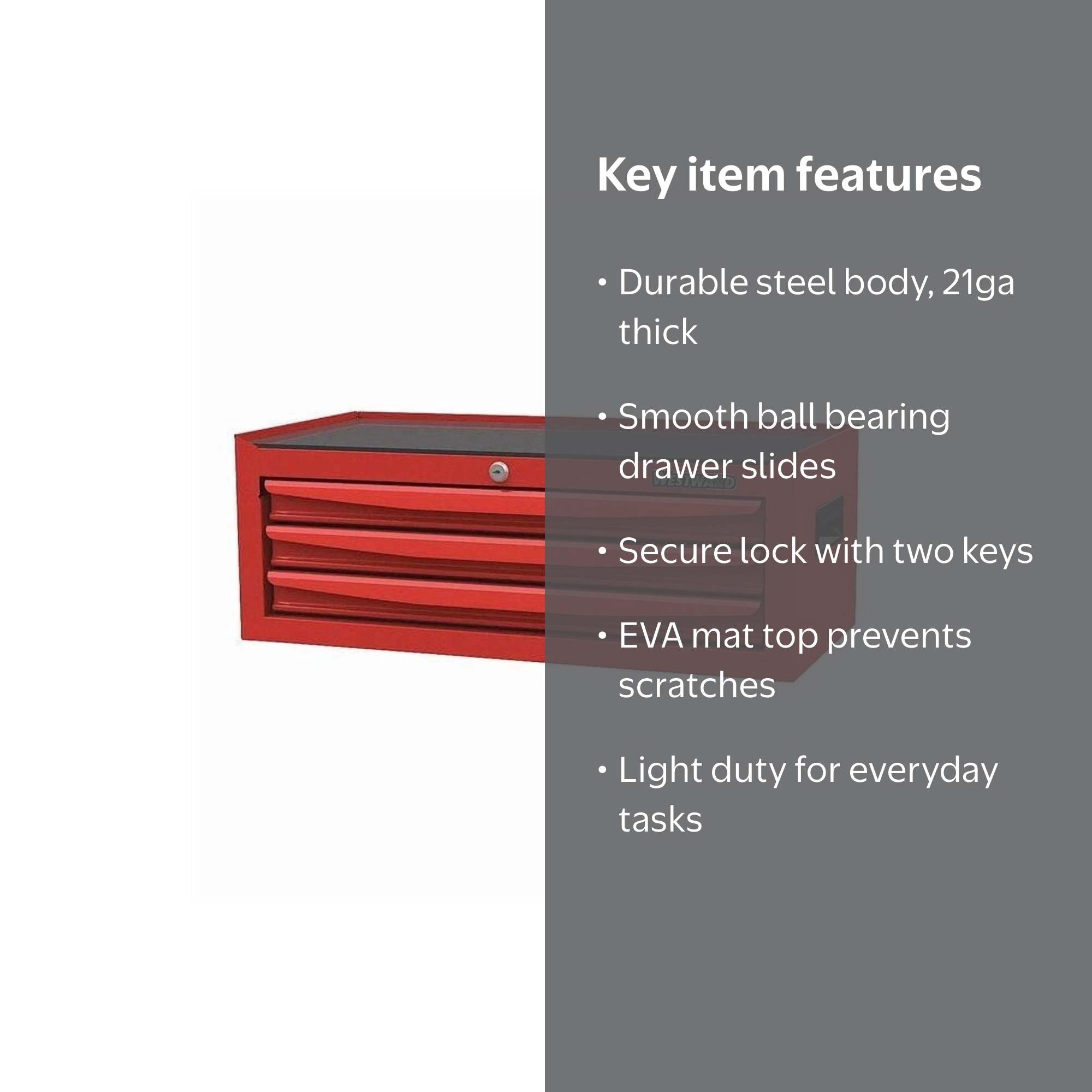 Westward Light Duty Intermediate Chest, Red, Steel, 5 Drawers
