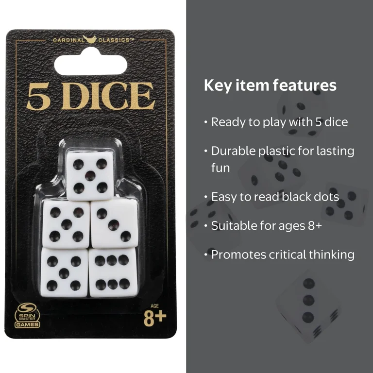 Cardinal, 5-Pack Dice Set, Black, for Ages 8 and up - Walmart.com