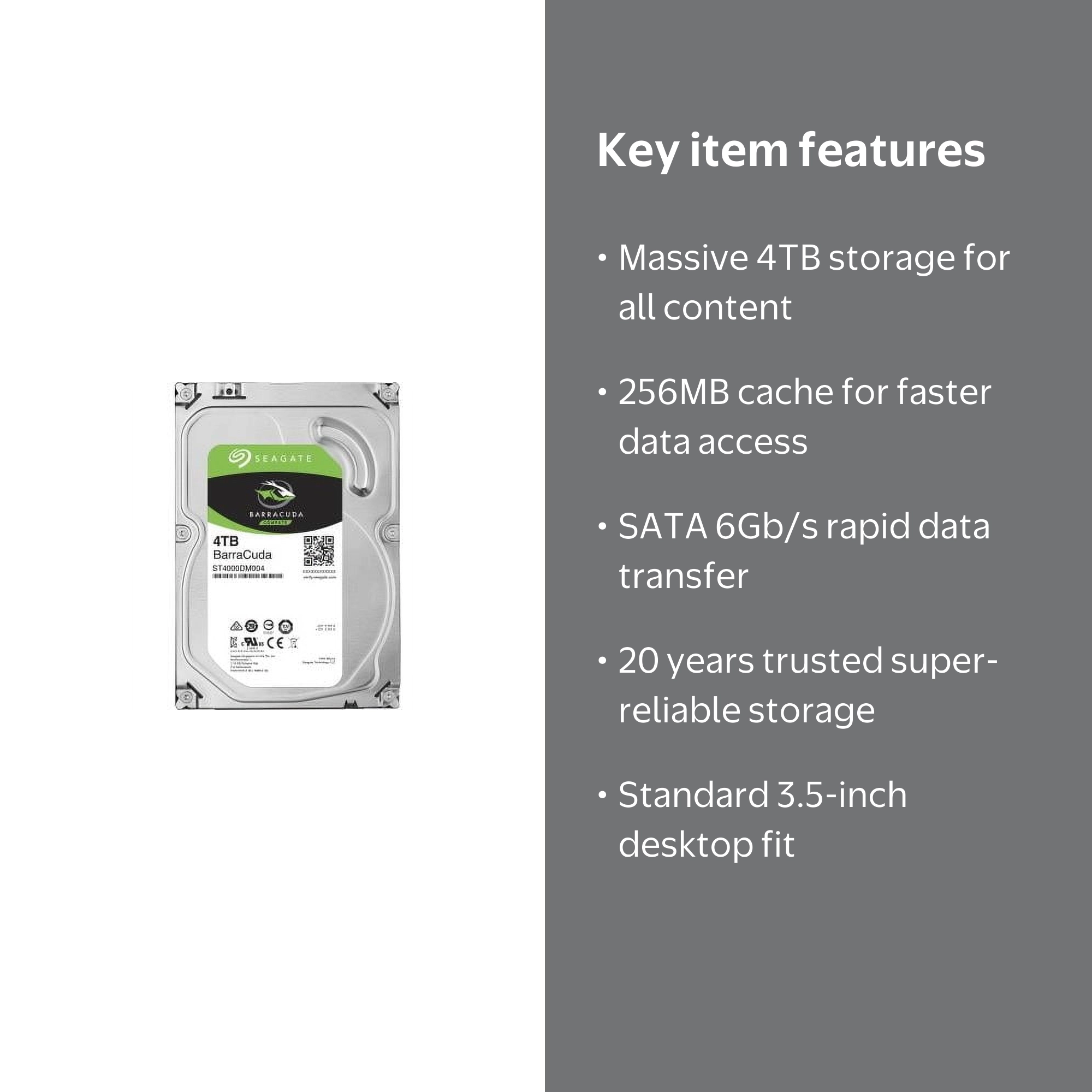 Seagate 4TB BarraCuda SATA 6Gb/s 256MB Cache 3.5-Inch Internal