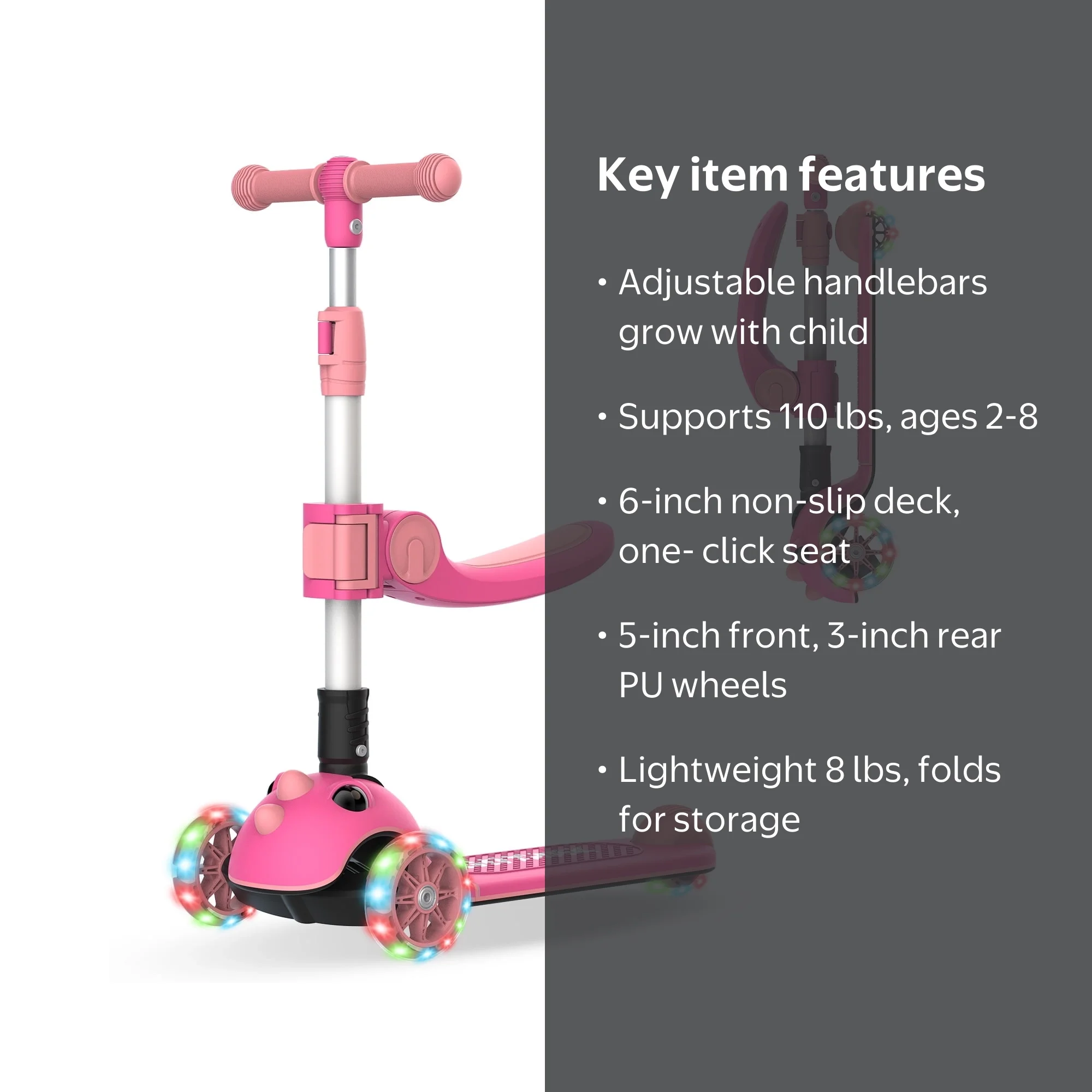 GOTRAX, Kids Folding Kick Scooter, KS3 Pro, 3 LED Light-Up Wheels