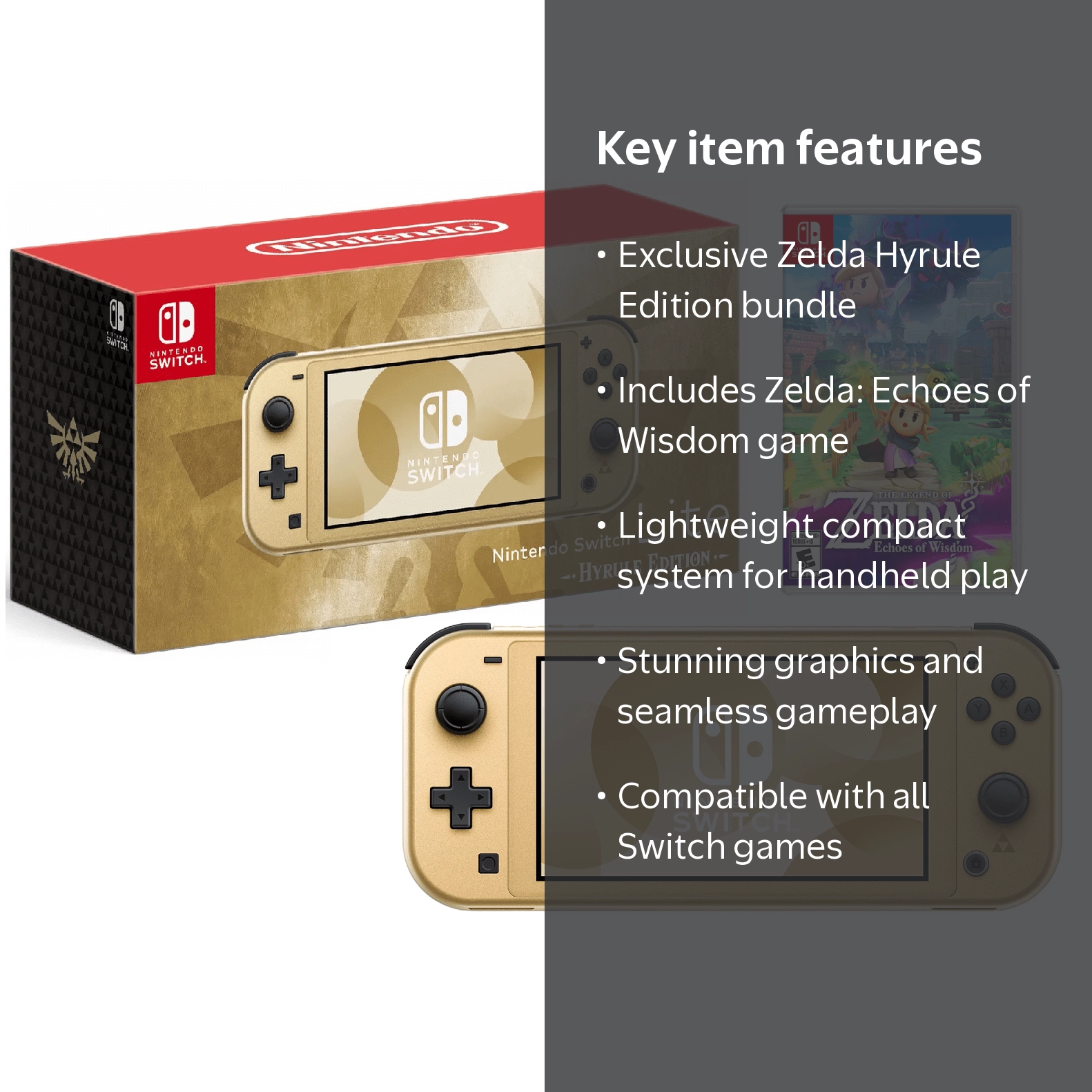 Nintendo Switch Lite: Hyrule Edition + Zelda Echoes of Wisdom Game