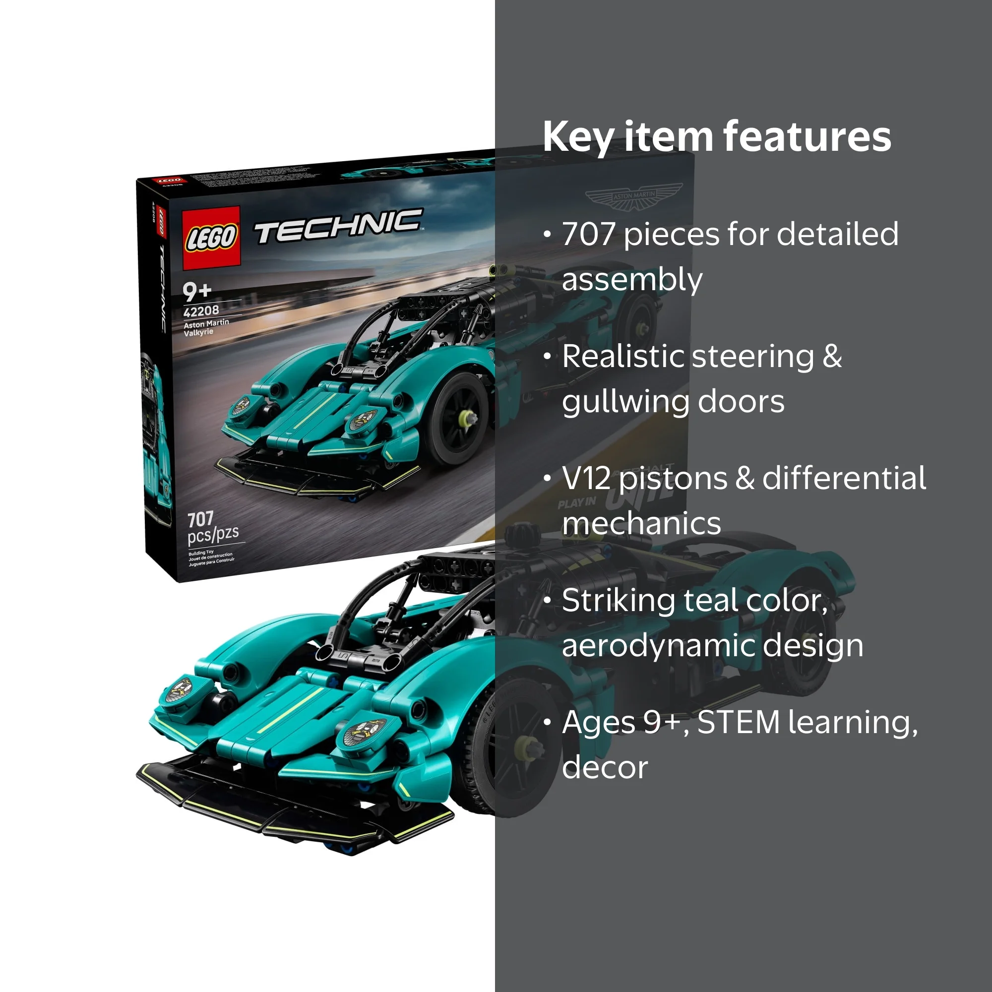 LEGO, Technic Aston Martin Valkyrie Toy Car, 42208, Kids Model Kit