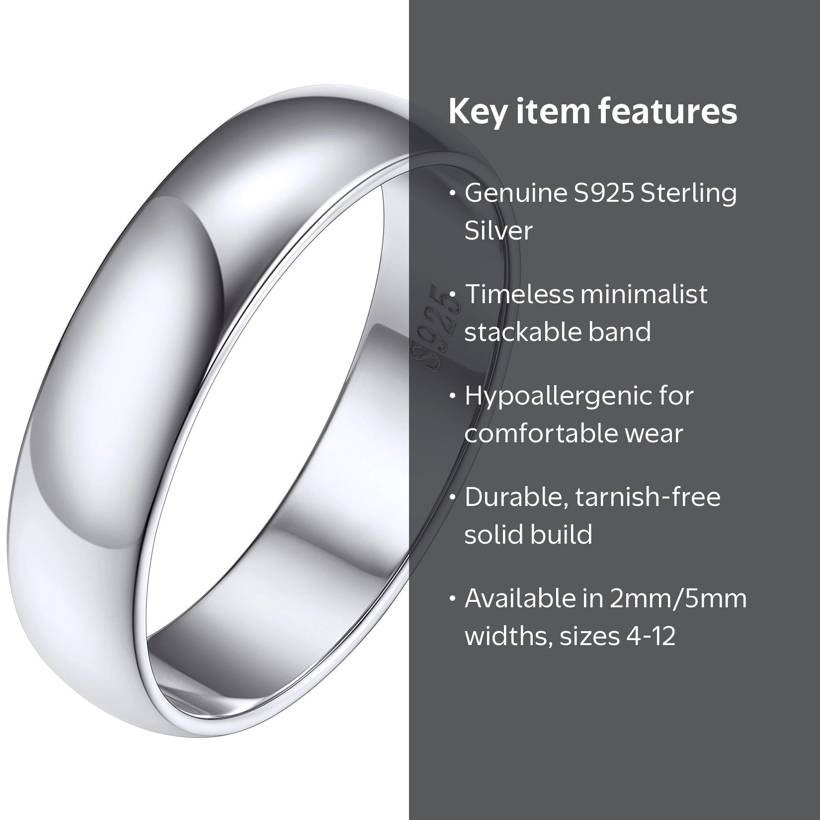 Silvora 925 Sterling Silver Eternity Band Ring, 5mm Wide, Wedding