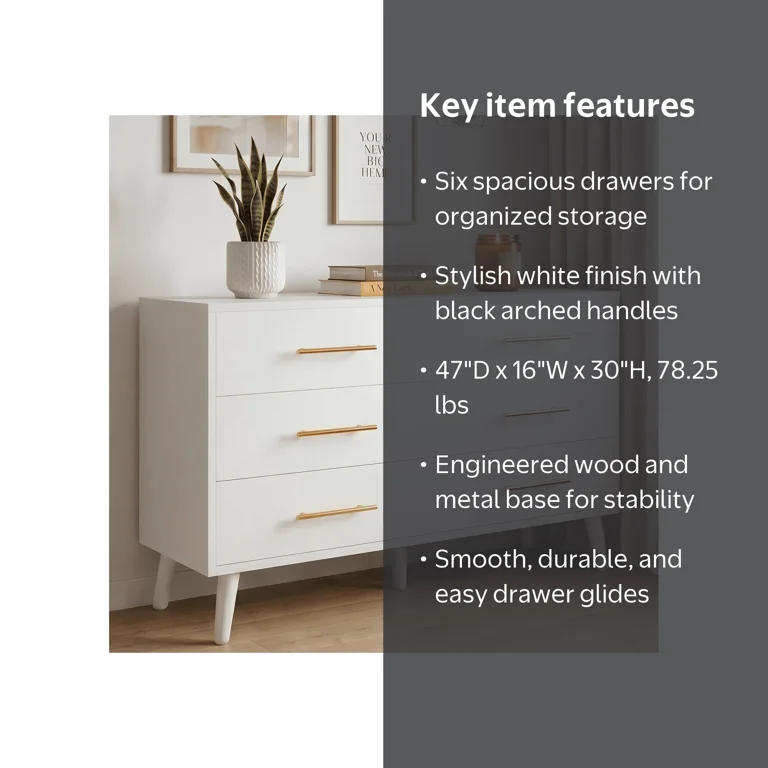 ikea malm white 6 drawer dresser 6-drawer chest, white, 80x123 cm (311/2x483/8") Chest of drawers with 6 spacious and smooth IKEA Malm White Dresser