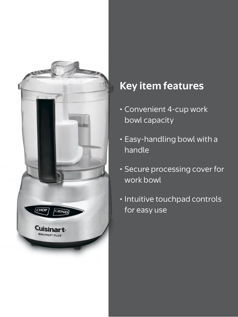 Cuisinart, Food Processor, Mini Prep Plus 4 Cup, Brushed Metal