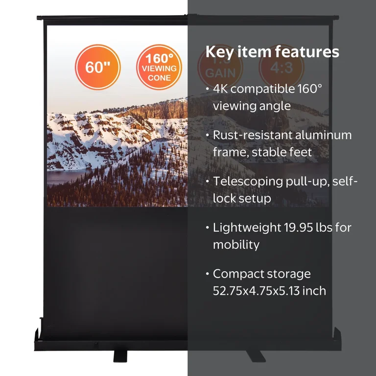 Instahibit, Pull Up Floor Projector Screen, 60 inch, 4:3 HD