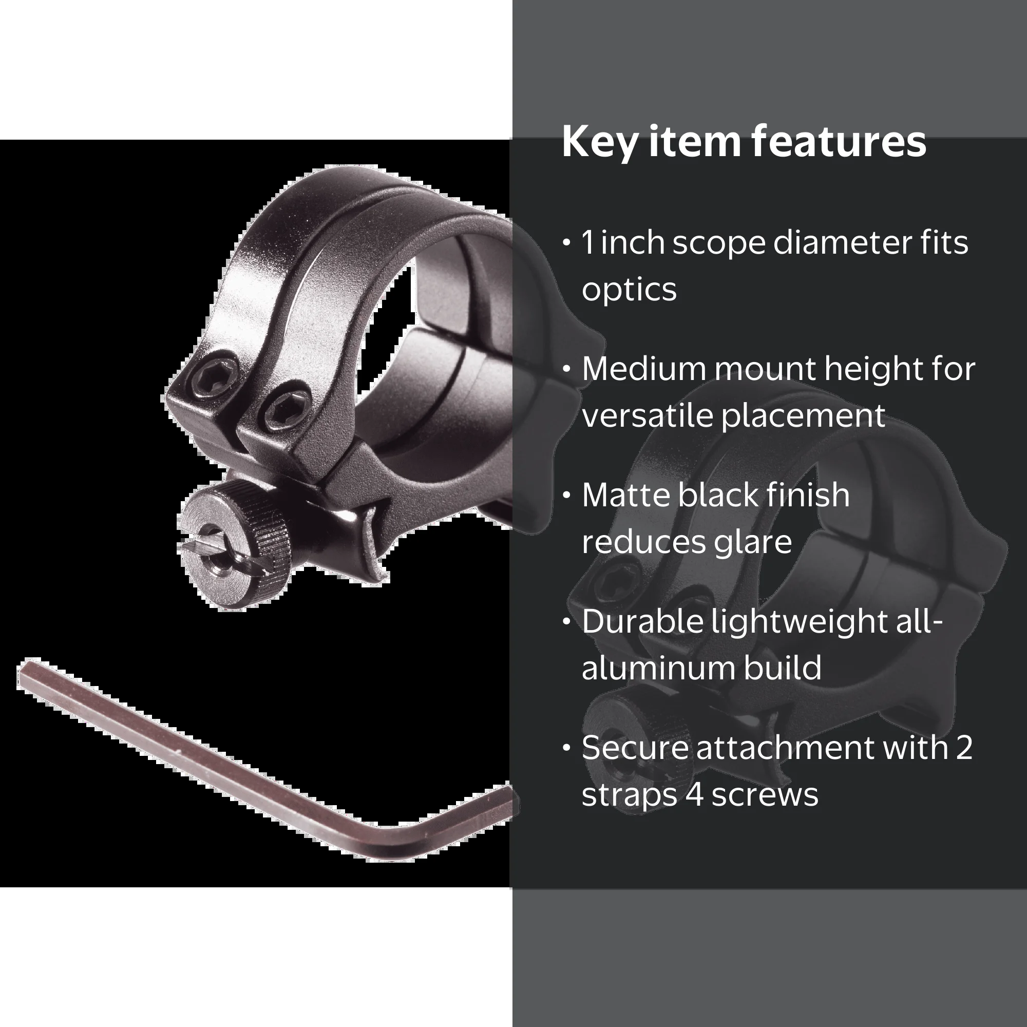 Weaver, Quad Lock Rings, 1 inch, Med Mblack, Detachable, Matte