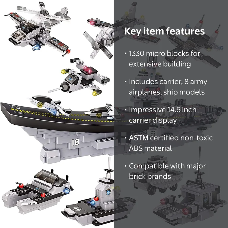 1320 Pieces Aircraft Carrier Building Blocks Set, Military