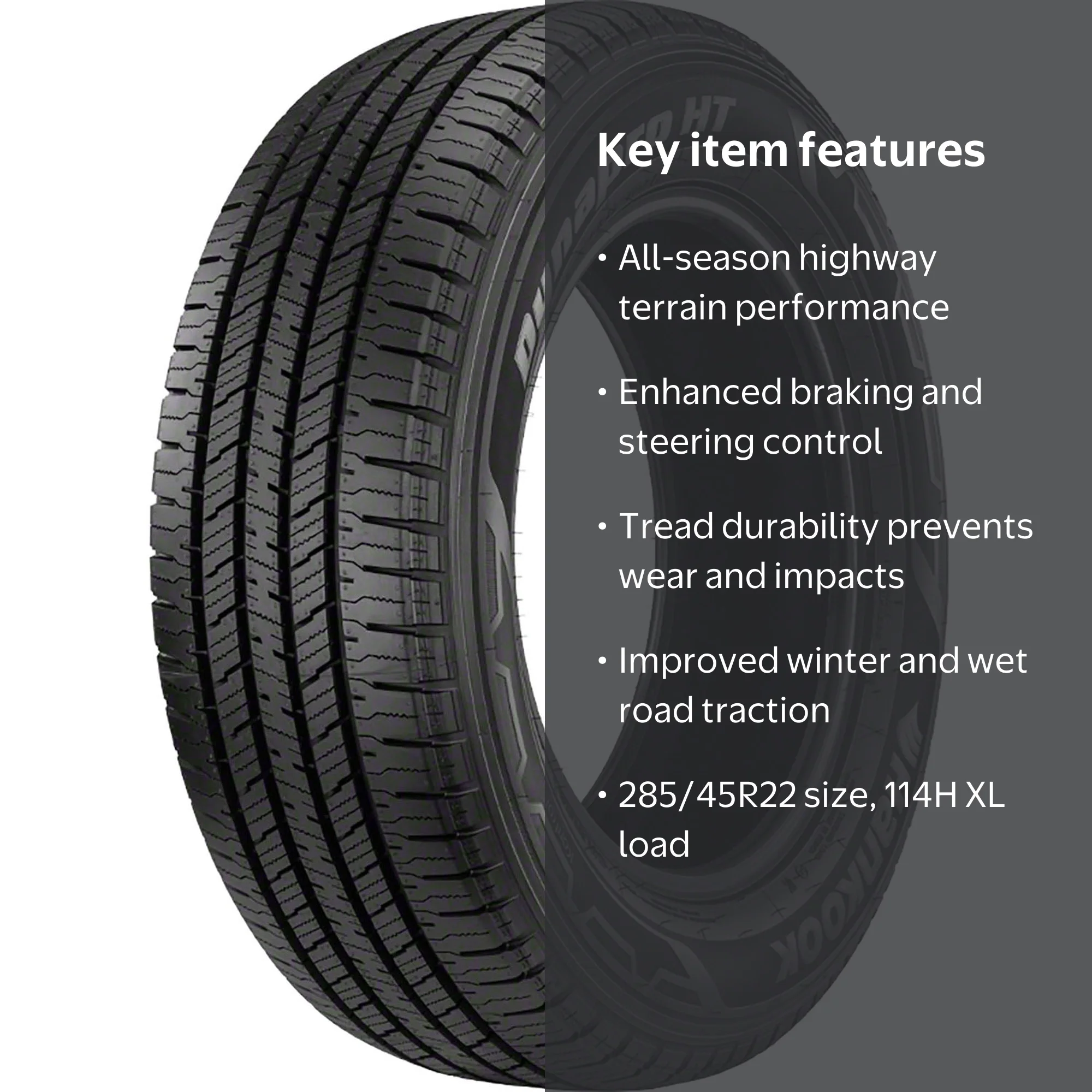 Hankook, Light Truck Tire, 285/45R22 114H XL, All-Season Highway Hankook, Light Truck Tire, 285/45R22 114H XL, All-Season Highway