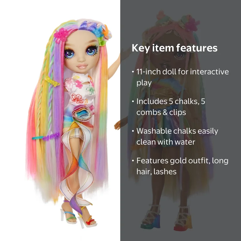 Rainbow High Hair Chalk & Style Meline – Rainbow & Gold 11” Doll