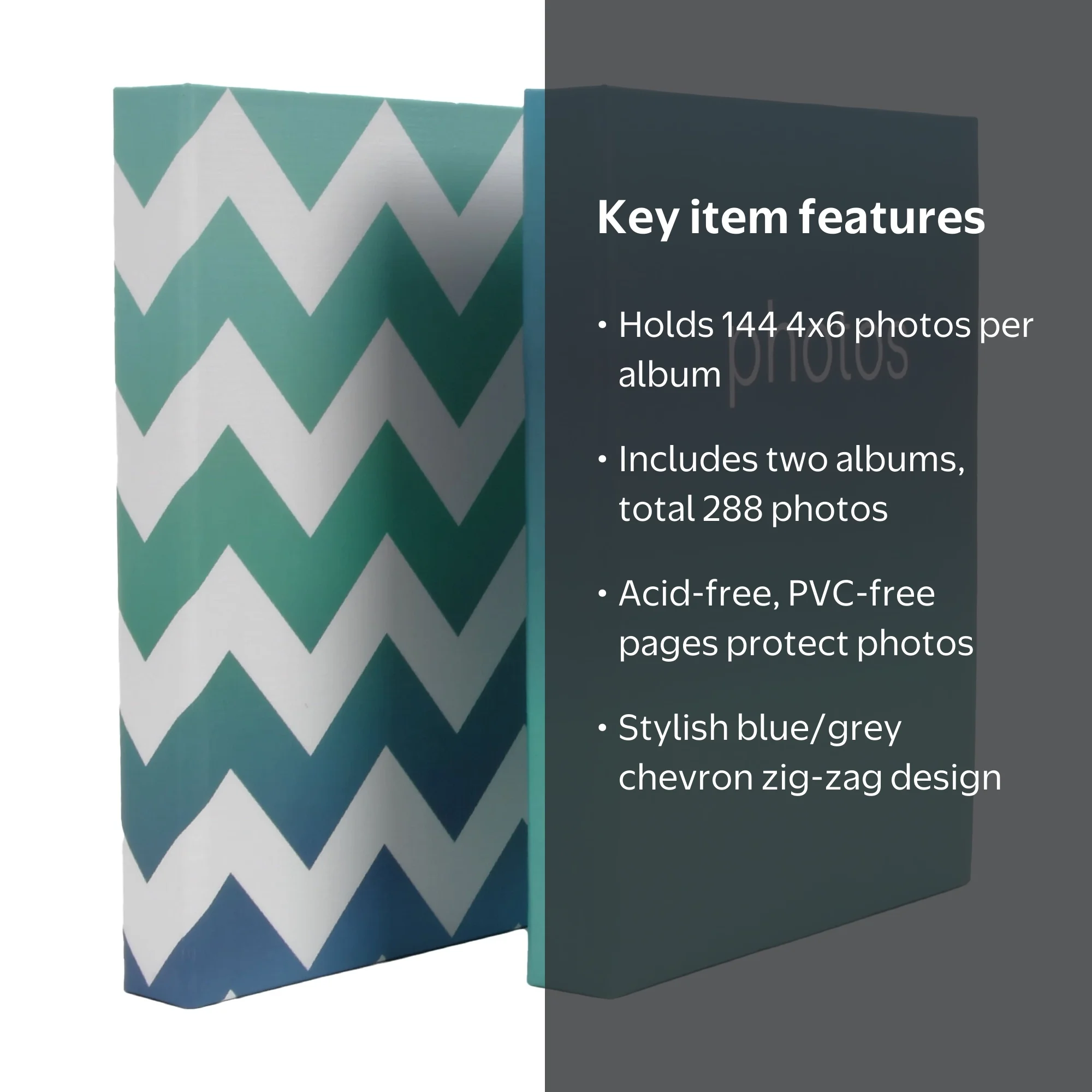 New View Gifts Blue/ Grey Chevron Photo Album 2 Pack, Holds 144 4