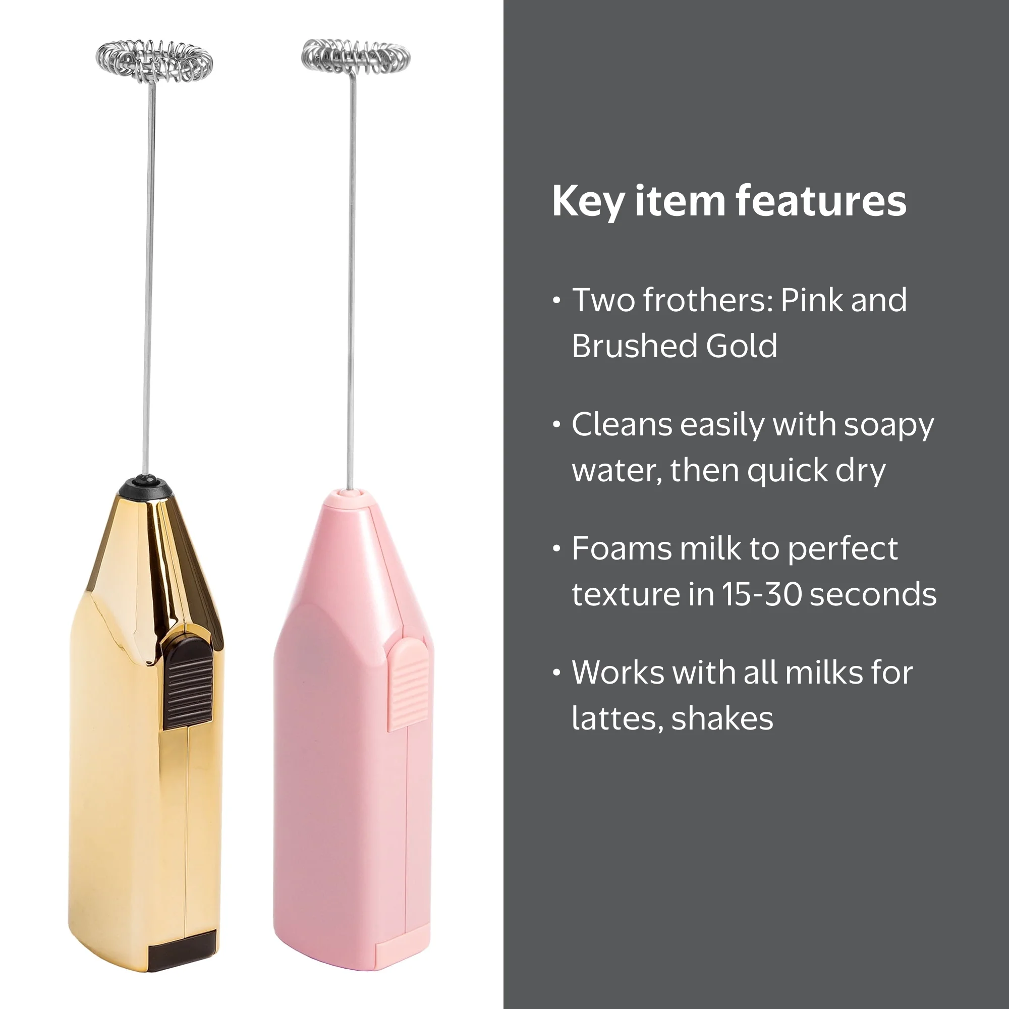 Paris Hilton Handheld Milk Frother Set, 2-Pack, Includes Pink
