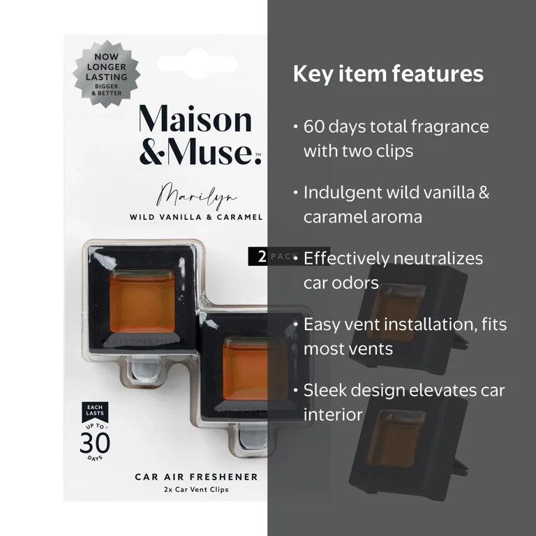 Maison & Muse Car Freshener Vent Clip, 2 Pack - Wild Vanilla