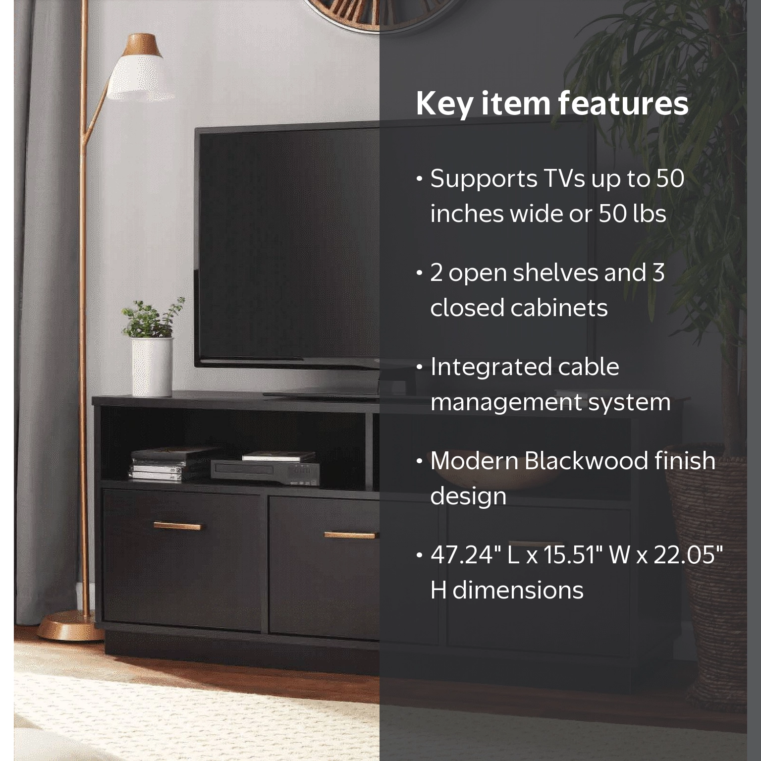 Mainstays 3-Door TV Stand Console for TVs up to 50 in, Blackwood