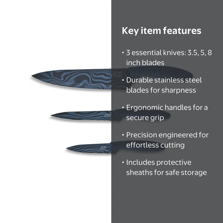 Thyme & Table 3-Piece Stainless Steel Blue Swirl Knife Set with