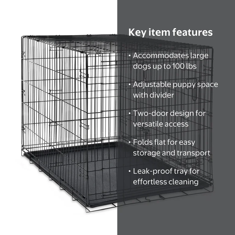 Vibrant Life 2-Door Foldable Metal Dog Training Crate with Divider