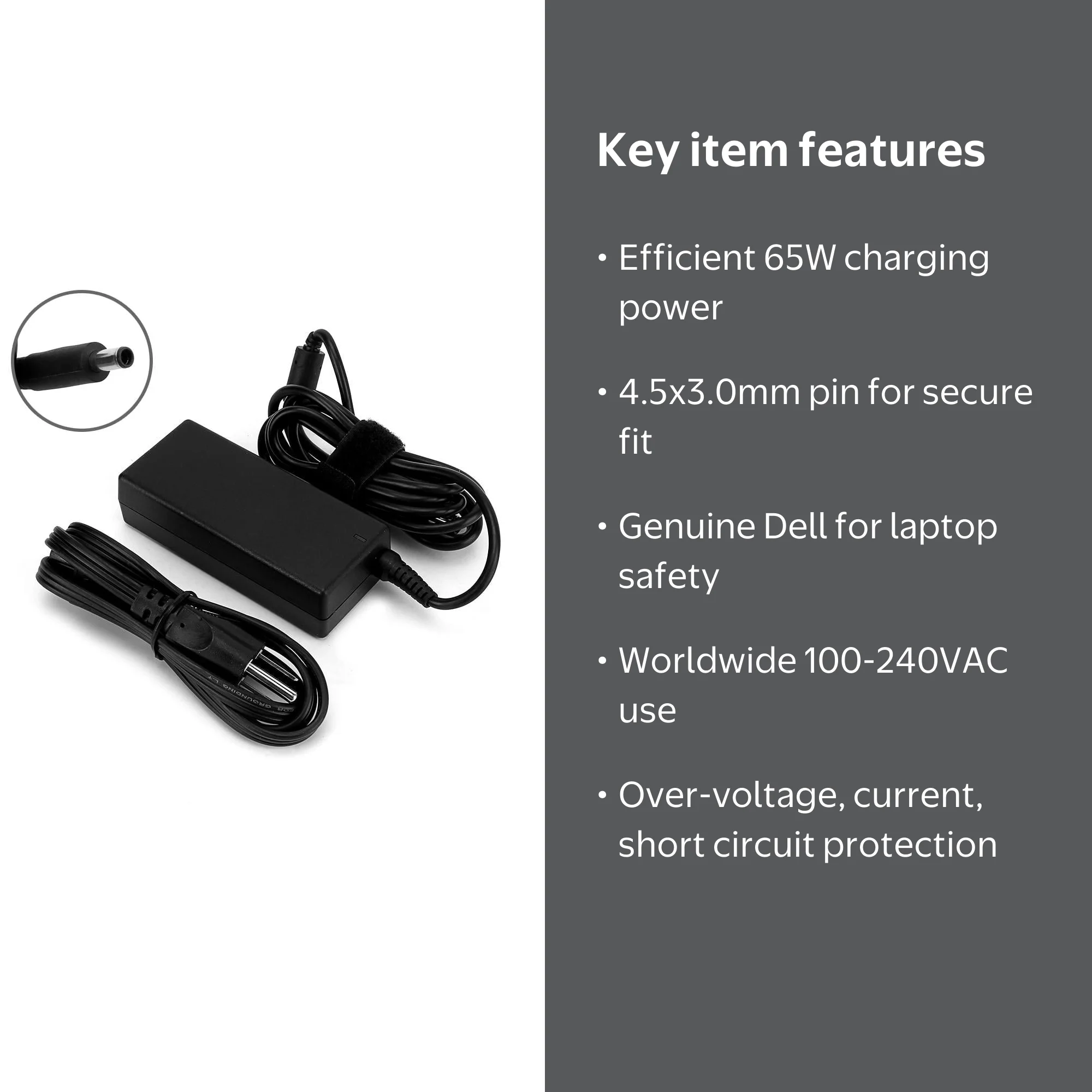 Dell Genuine Original 65W AC Adapter Power Cord for Inspiron 15