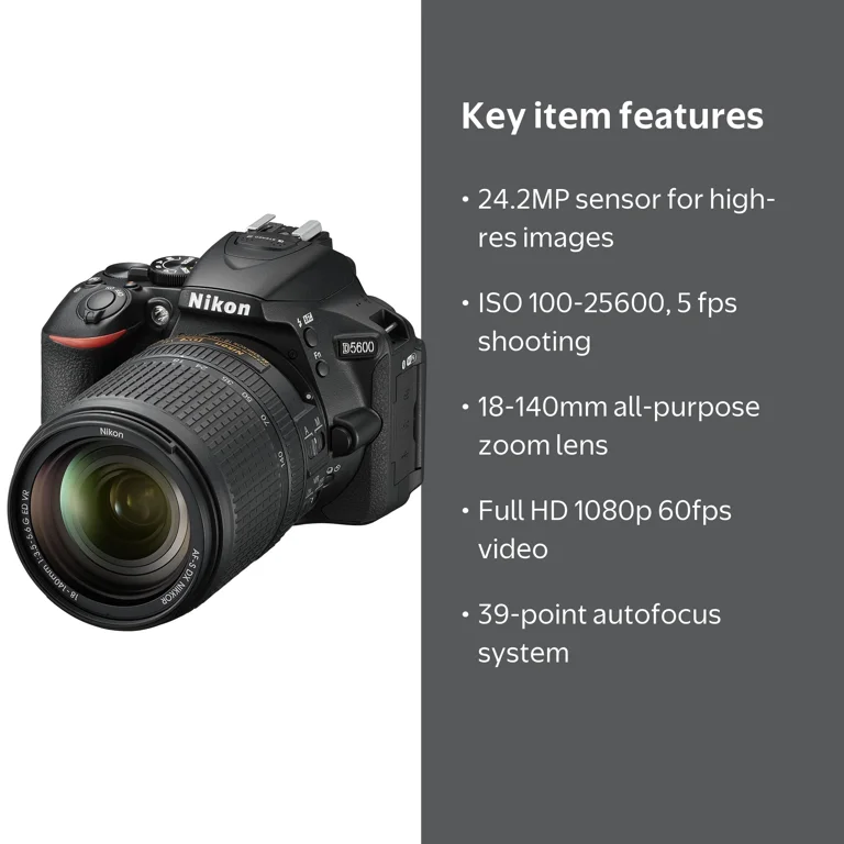 Nikon D5600 Compact DSLR Camera with 18-140mm VR Lens, 24.2MP