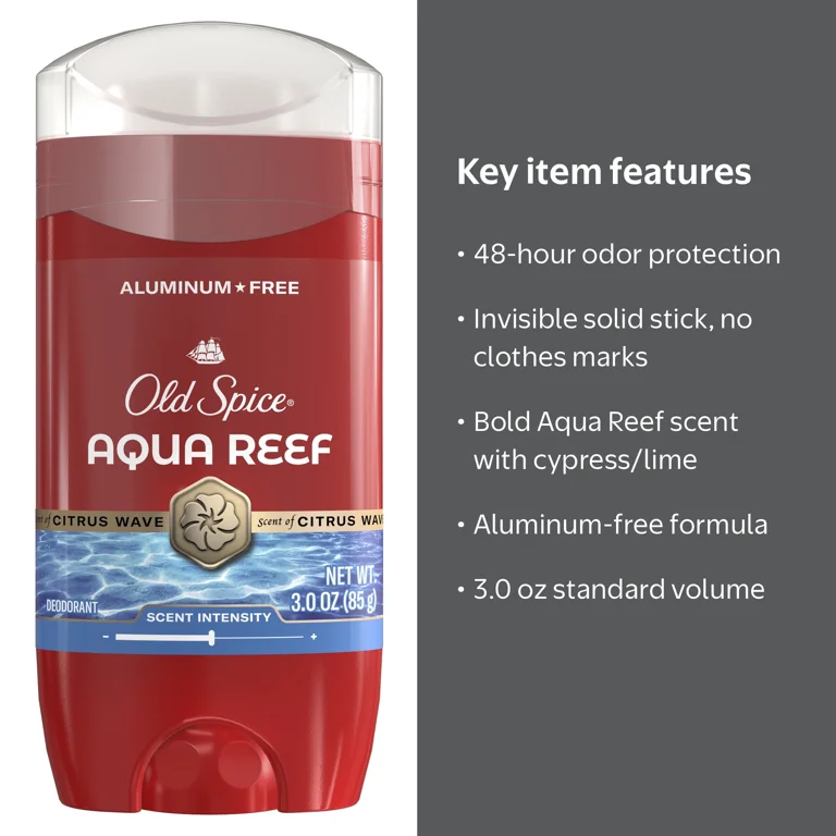Old Spice, Men's Aluminum Free Deodorant, Aqua Reef, 3.0 oz