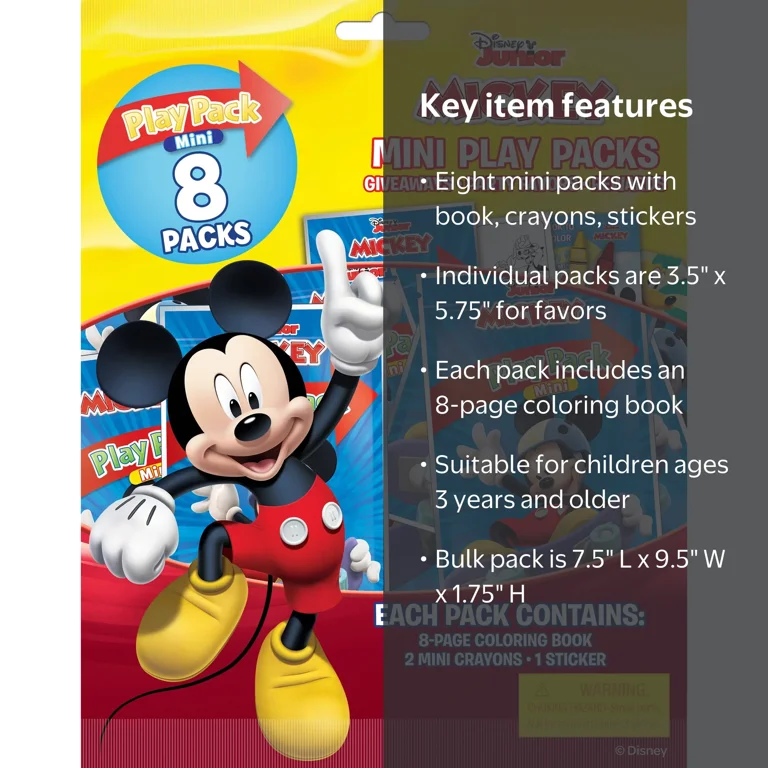 Disney Mickey Mouse 8 Count Mini Play Pack with Small Coloring