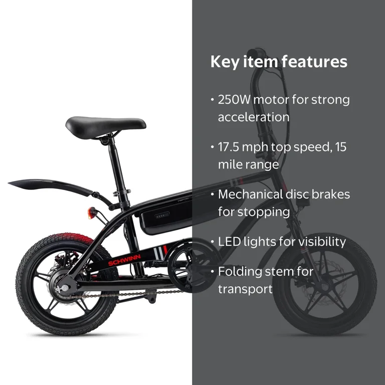 Schwinn Tornado Compact Electric Bike for Teens, 14 Inch Wheels