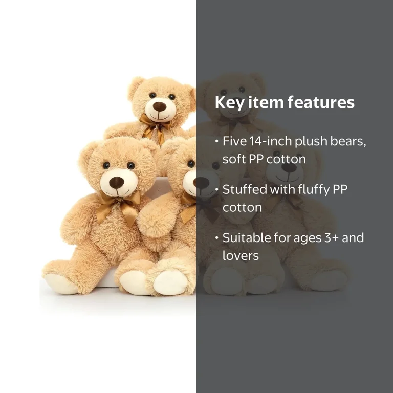 MorisMos 5 Packs Teddy Bears 14'' Bulk Stuffed Animals Plush Bear