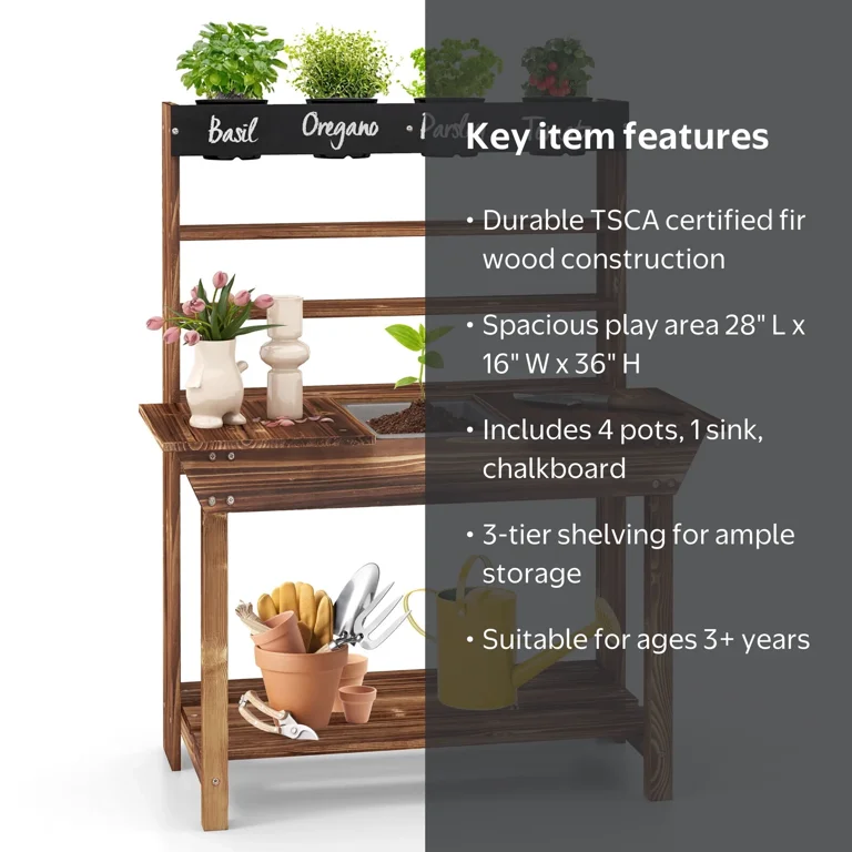 Gymax Kids Potting Bench Wooden Toy Gardening Center with