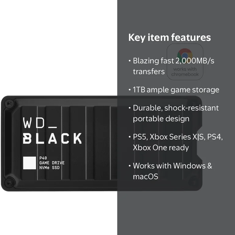 WD BLACK, 1TB P40 Game Drive SSD, Portable External Solid State