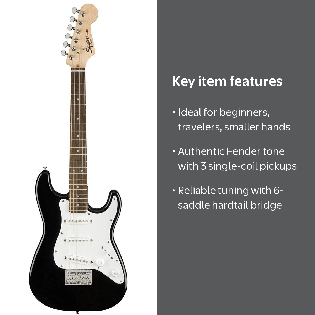 Fender Squier Mini Strat, Laurel Fingerboard, Black - Walmart.com