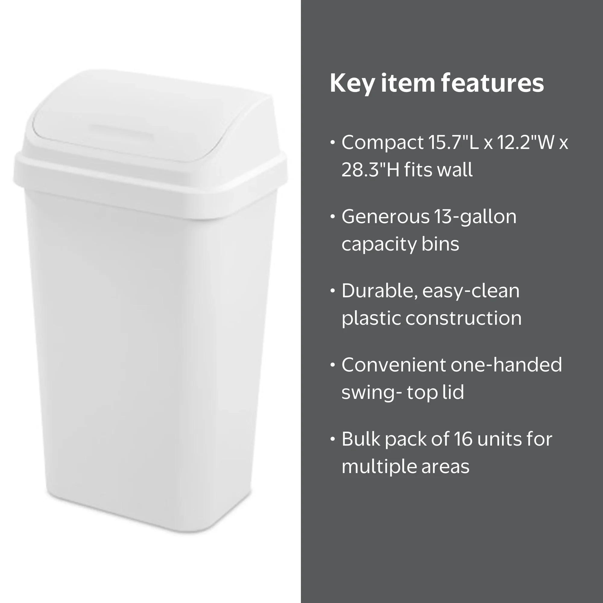 Sterilite 13 Gal Swing Top Kitchen Garbage Bin - White Wastebasket