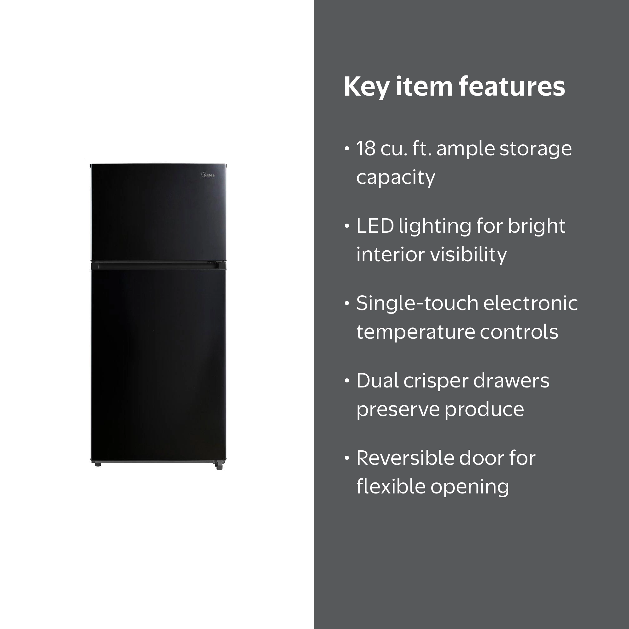 Midea 18 Cu. Ft. Fridge, Black Top Freezer Refrigerator, ESTAR