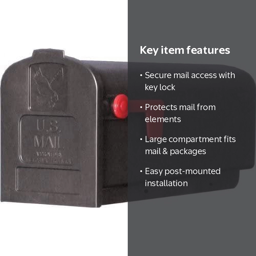 Solar Group PL10B Plastic Rural Black Mailbox with Key Lock