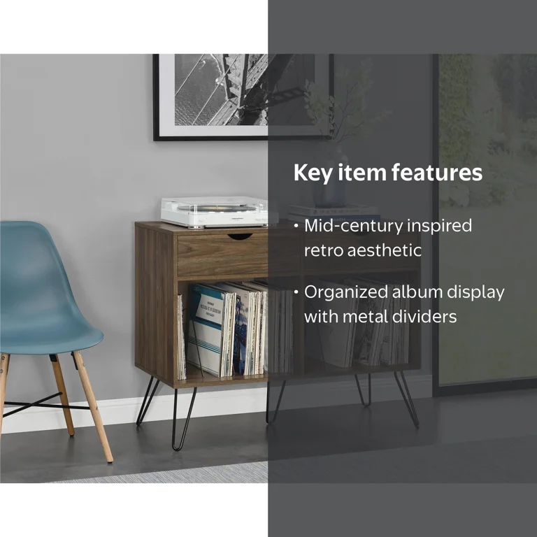 Novogratz Concord Turntable Stand with Drawers, Multiple Colors