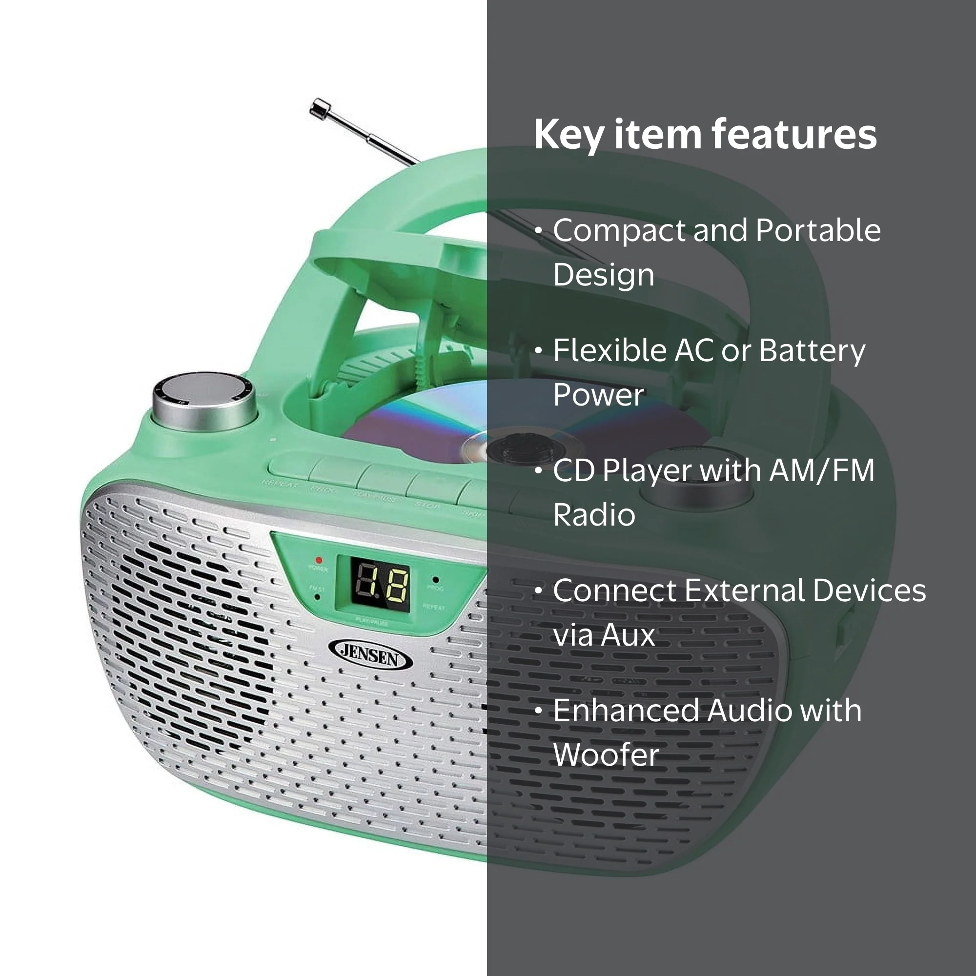 『ジョン・ディクスン・カー　cabin B-13　研究』CD２枚付き Jensen, Bluetooth MP3 Boombox, CD-485-GR, Portable Green Stereo