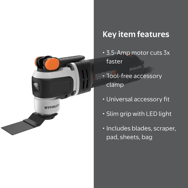 Worx WX687L 3.5 Amp Sonicrafter Corded Oscillating Multi-Tool