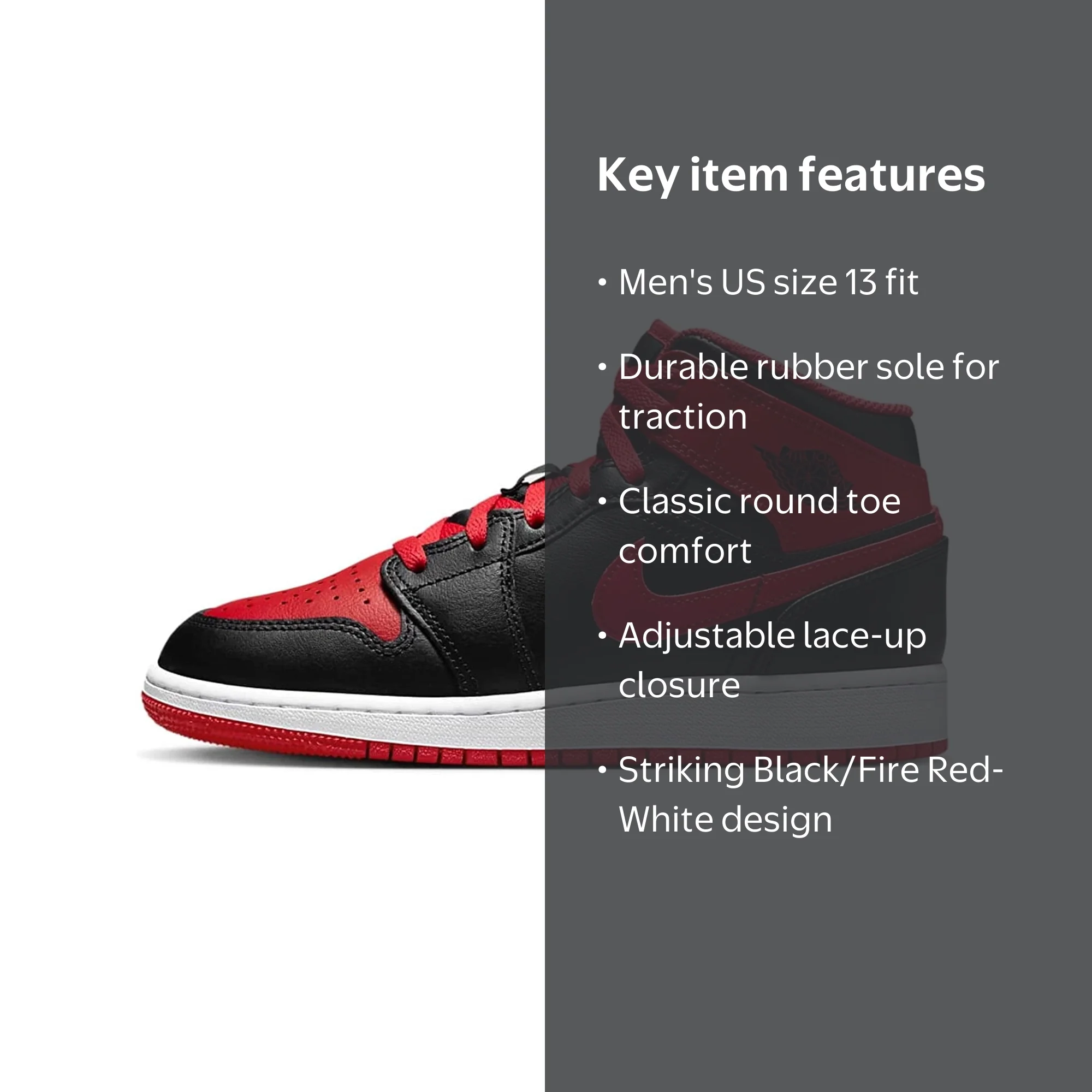 Jordan Men's Air Jordan 1 Mid Alternate Bred Shoes, Black/Fire Red