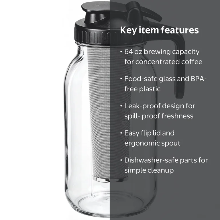 TINANA Cold Brew Coffee Maker, 64oz Wide-Mouth Mason Jar with