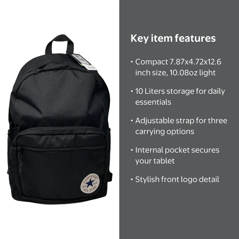 converse black leather backpack Cam Chuck Zippered front pocket CONVERSE UNISEX BACKPACK - BLACK