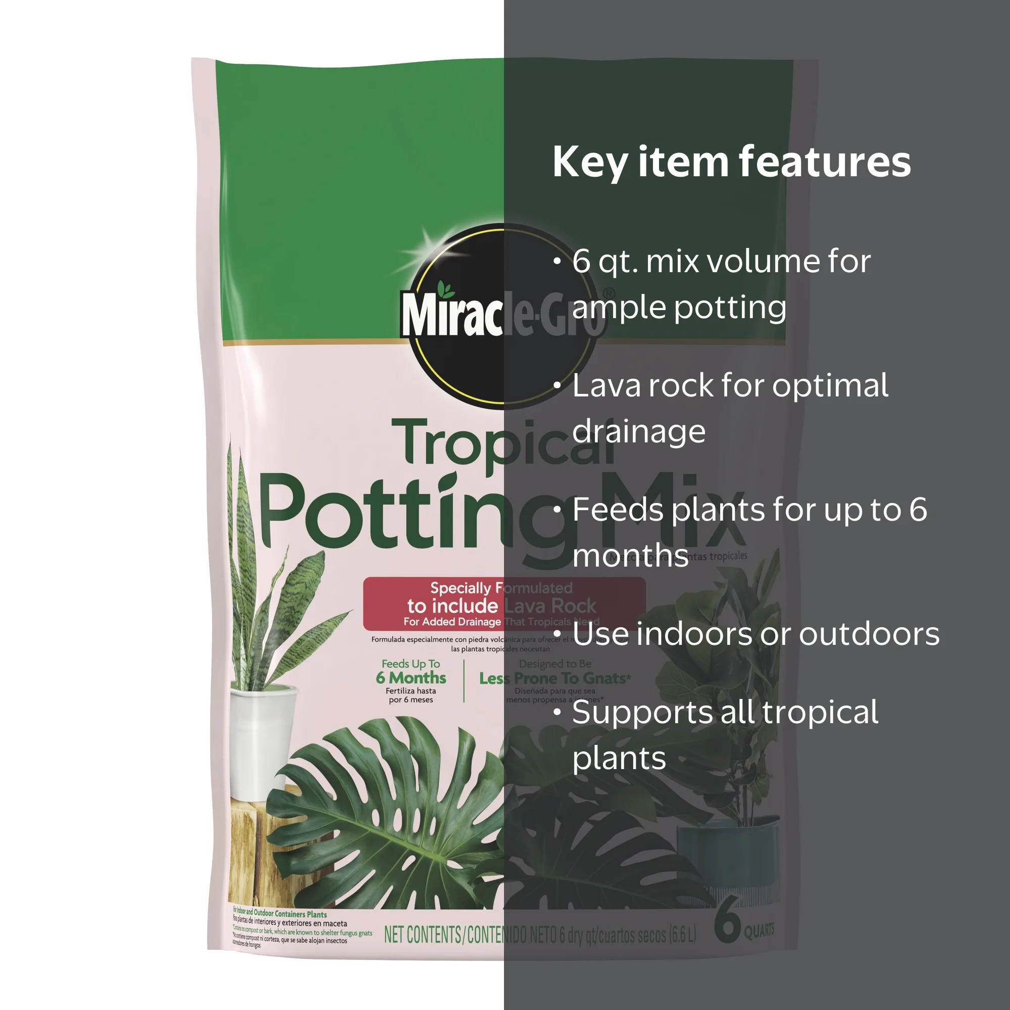 Miracle-Gro, Tropical Potting Mix, 6 qt. Container, Growing Media