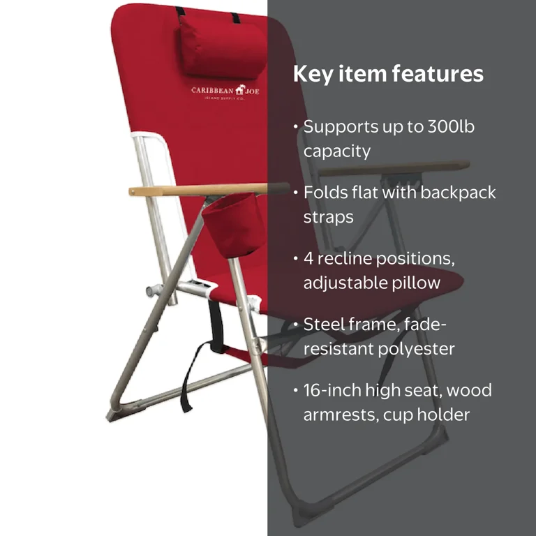 Caribbean Joe 4 Position Folding Beach Chair 300lb Capacity