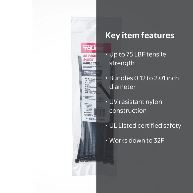 Hyper Tough 8 inch 75lb Black Cable Ties, 50 Pack - Walmart.com