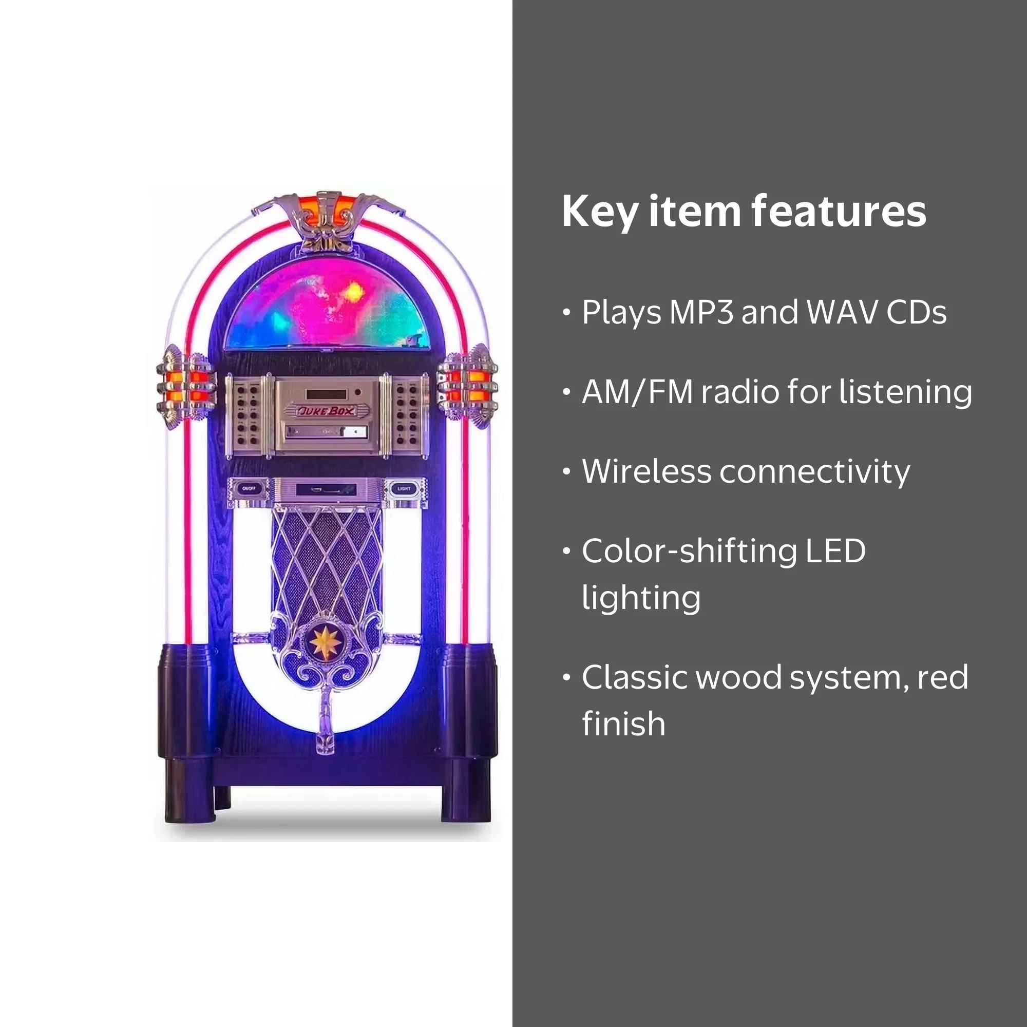 Retro JUKEBOX Wireless Wood Sound System CD MP3 Radio Wireless