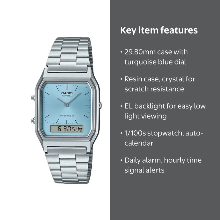 Casio, Women's Watch, AQ-230A-2A1, Turquoise Blue Dial - Walmart.com