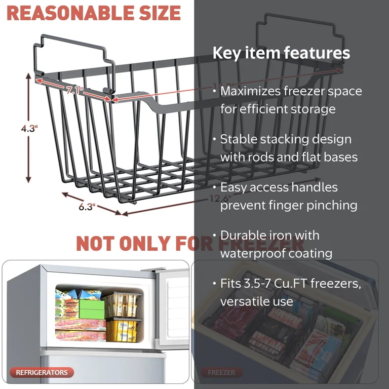 SUNALLY, Freezer Organizer Bins, Stackable, Foldable Handles